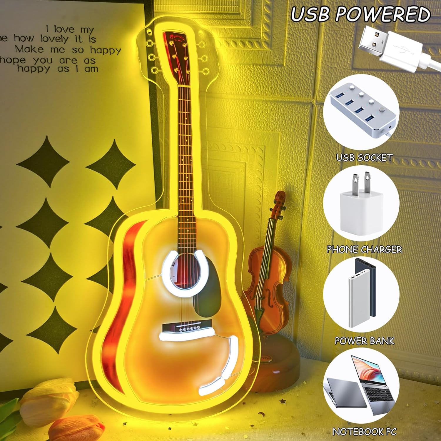 Acoustic Guitar LED Neon Sign  - Lighting Christmas Decor review and price